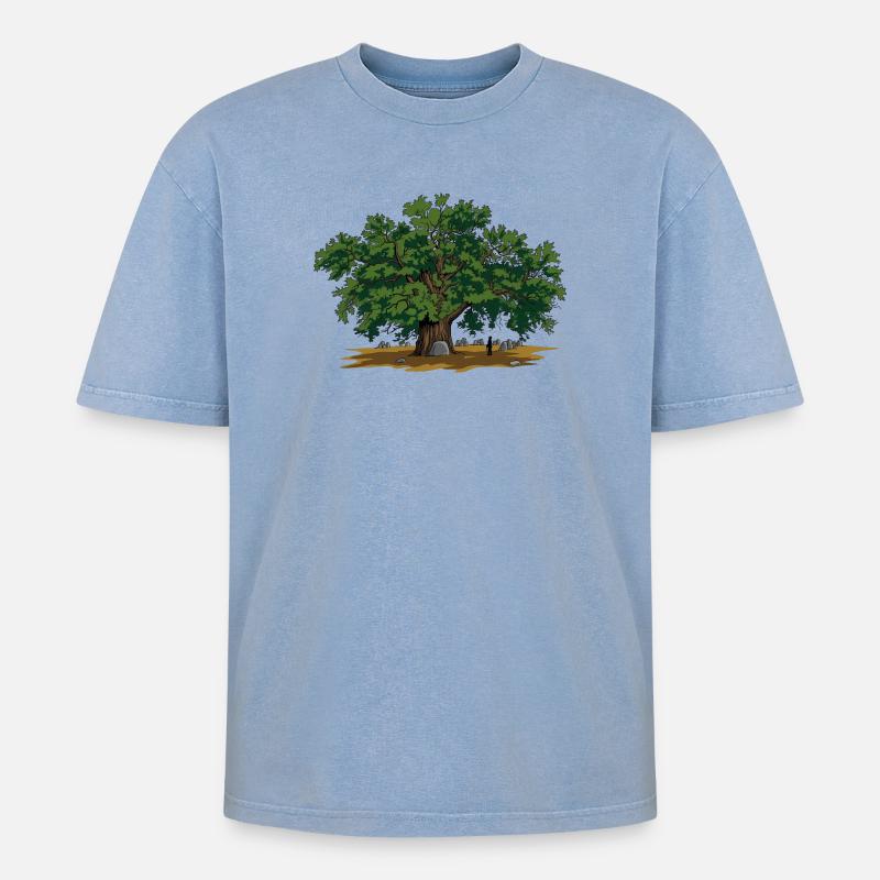 Eiche - Oversized Unisex Premium Acid-Washed T-Shirt - Blau Acid Wash