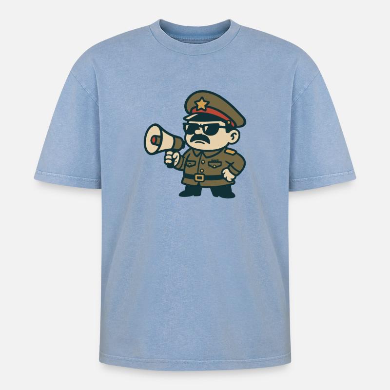Retro Sergeant Megaphone - Oversized Unisex Premium Acid-Washed T-Shirt - acid washed blue