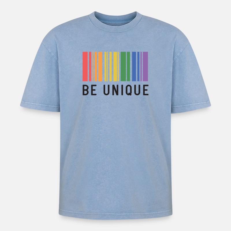 LGBT-Pride-Monat – Sei einzigartig - Oversized Unisex Premium Acid-Washed T-Shirt - Blau Acid Wash