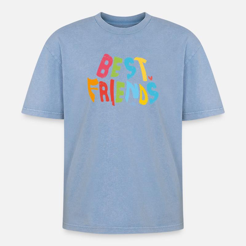 Beste Freunde - Oversized Unisex Premium Acid-Washed T-Shirt - Blau Acid Wash
