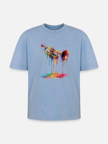 Trumpet with dripping paint - Oversized Unisex Premium Acid-Washed T-Shirt - acid washed blue