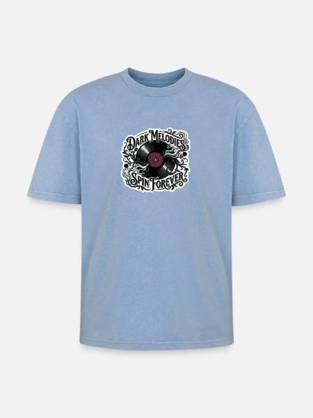 Dark Melodies Spin Forever - Oversized Unisex Premium Acid-Washed T-Shirt - acid washed blue