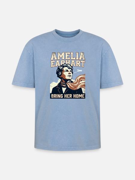 Amelia Earhart – Bring Her Home - Oversized Unisex Premium Acid-Washed T-Shirt - acid washed blue