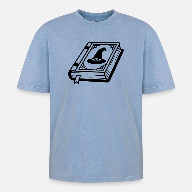 Zaubererbuch - Oversized Unisex Premium Acid-Washed T-Shirt - Blau Acid Wash