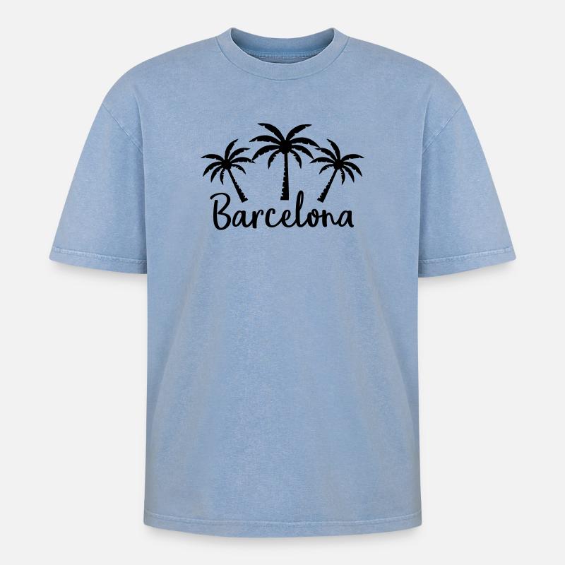 Barcelone - Oversized Unisex Premium Acid-Washed T-Shirt - Blau Acid Wash