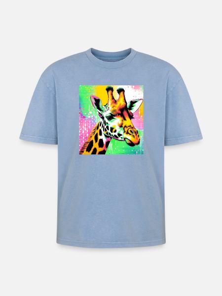 giraffe - Oversized Unisex Premium Acid-Washed T-Shirt - acid washed blue