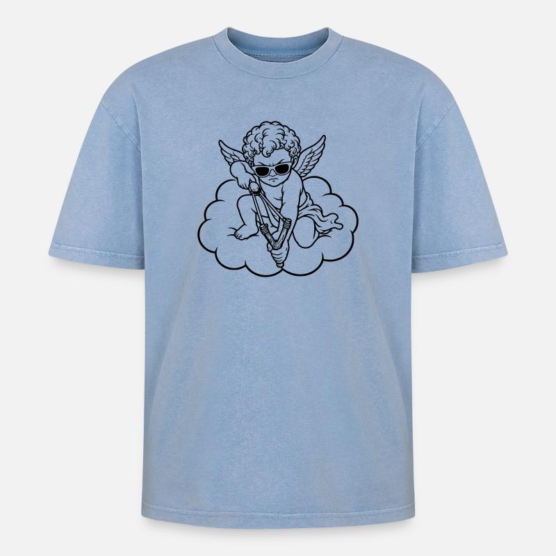 Wütender Cherub mit Steinschleuder - Oversized Unisex Premium Acid-Washed T-Shirt - Blau Acid Wash