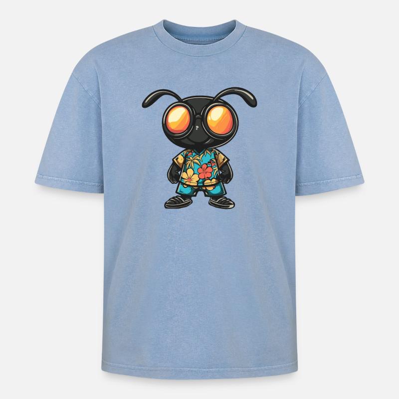 Ant Comic Vacation - Oversized Unisex Premium Acid-Washed T-Shirt - acid washed blue