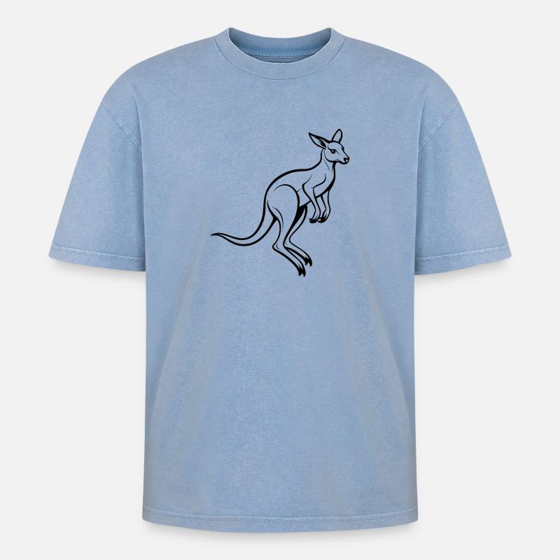 Känguru-Springen - Oversized Unisex Premium Acid-Washed T-Shirt - Blau Acid Wash