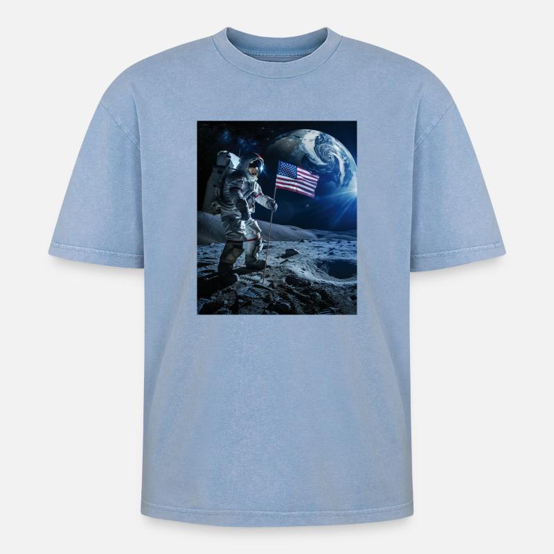 Astronaut - Oversized Unisex Premium Acid-Washed T-Shirt - Blau Acid Wash