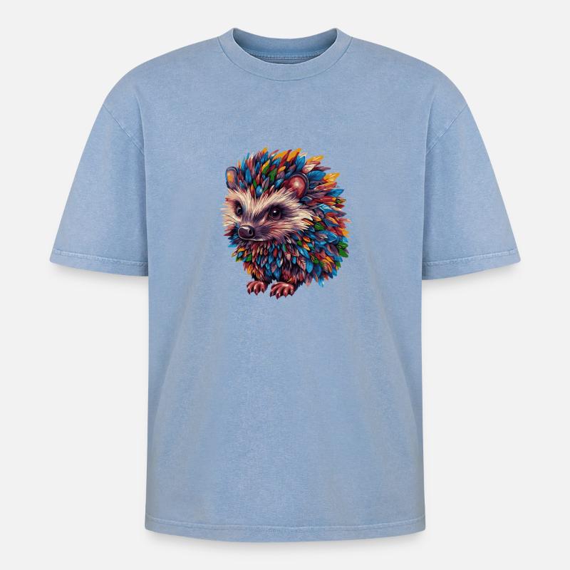 Igel Bunt - Oversized Unisex Premium Acid-Washed T-Shirt - Blau Acid Wash
