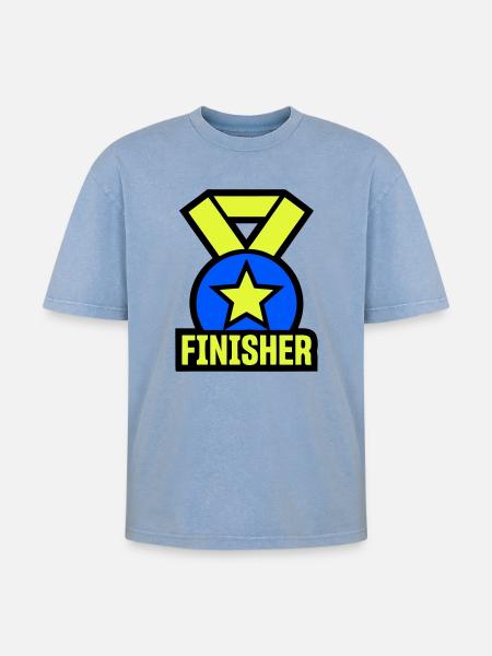 Stolzer Finisher Medaille Stern - Oversized Unisex Premium Acid-Washed T-Shirt - Blau Acid Wash