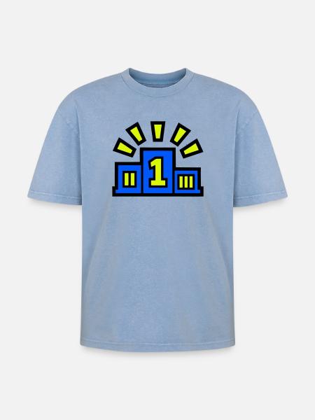 Winner Podium Place 1 Champion - Oversized Unisex Premium Acid-Washed T-Shirt - acid washed blue