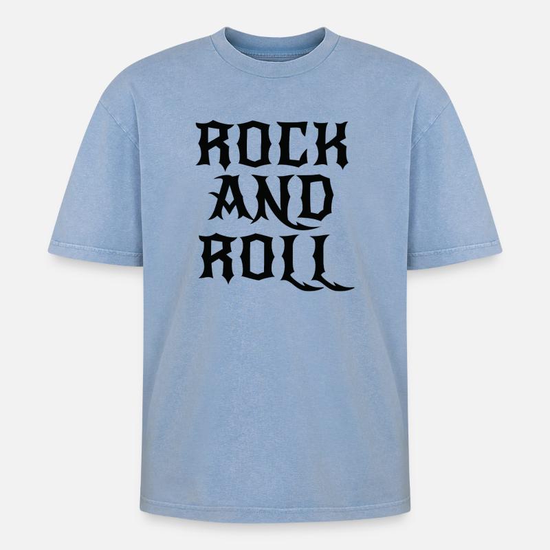 Gothic Rock and Roll Logo - Oversized Unisex Premium Acid-Washed T-Shirt - Blau Acid Wash