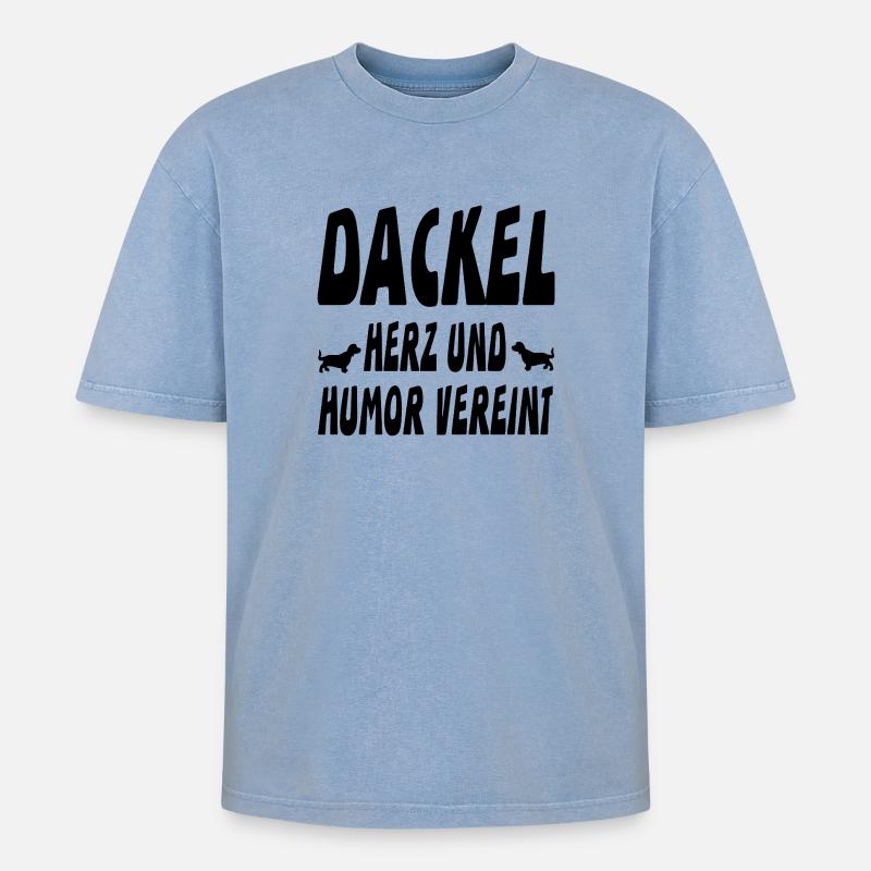 Dackel - Oversized Unisex Premium Acid-Washed T-Shirt - Blau Acid Wash