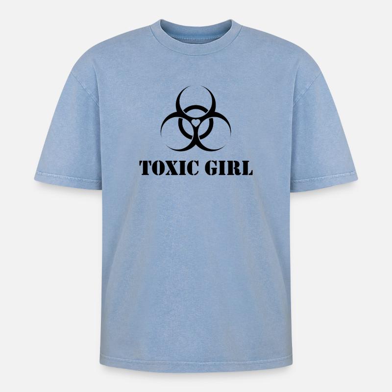 Toxisches Mädchen - Oversized Unisex Premium Acid-Washed T-Shirt - Blau Acid Wash