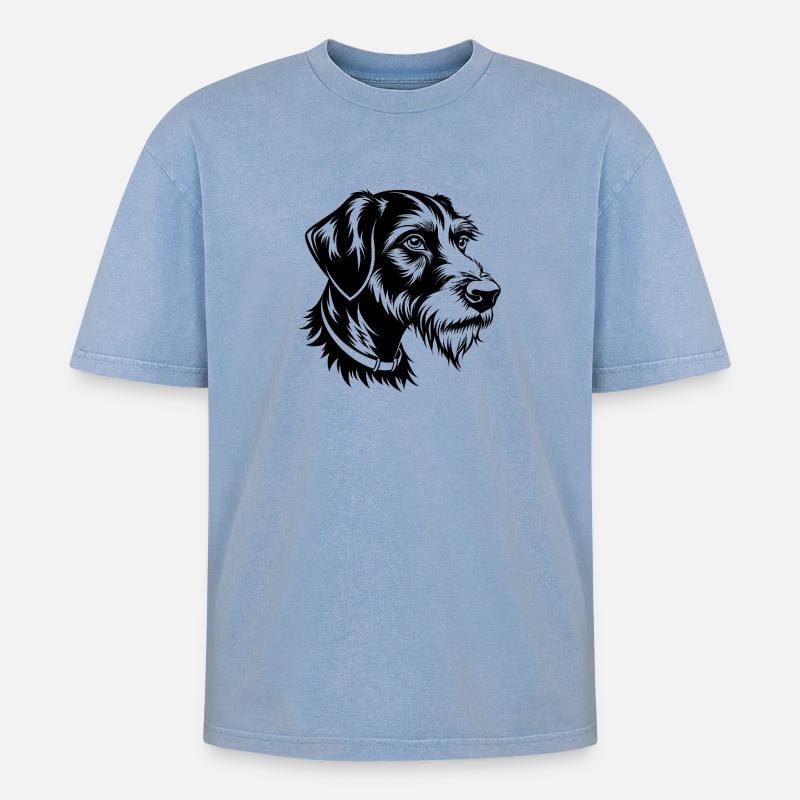 Deutscher Drahthaar-Pointer - Oversized Unisex Premium Acid-Washed T-Shirt - Blau Acid Wash