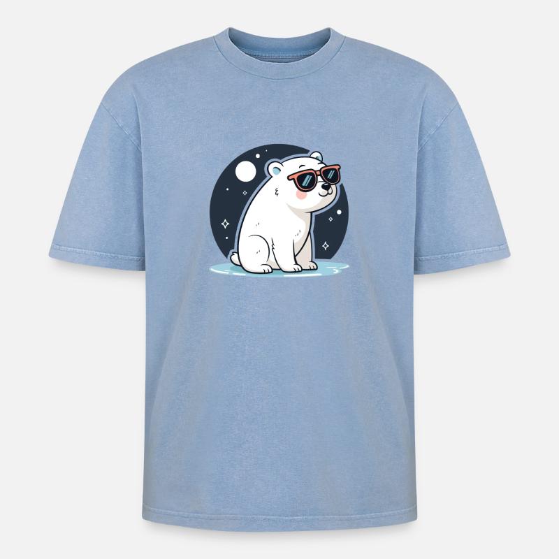 Rote Eisbär-Kosmische Brille - Oversized Unisex Premium Acid-Washed T-Shirt - Blau Acid Wash