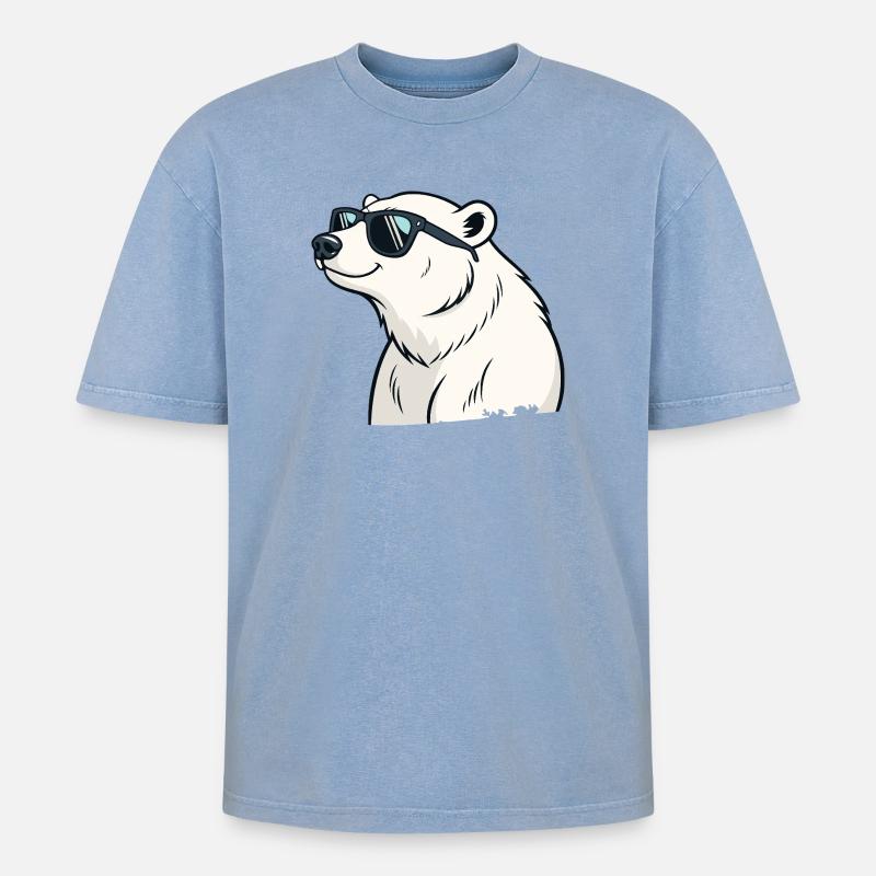 Cooler Eisbär mit Brille - Oversized Unisex Premium Acid-Washed T-Shirt - Blau Acid Wash