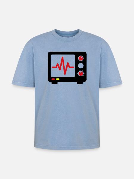 ECG Monitor Heartbeat Medicine - Oversized Unisex Premium Acid-Washed T-Shirt - acid washed blue