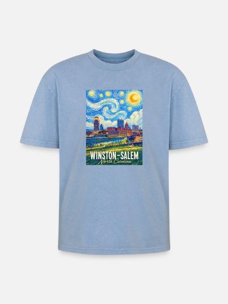 Winston-Salem, North Carolina - Oversized Unisex Premium Acid-Washed T-Shirt - Blau Acid Wash