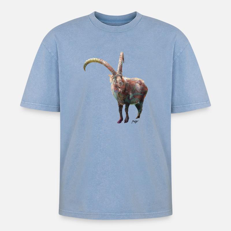 Steinbock - Oversized Unisex Premium Acid-Washed T-Shirt - Blau Acid Wash
