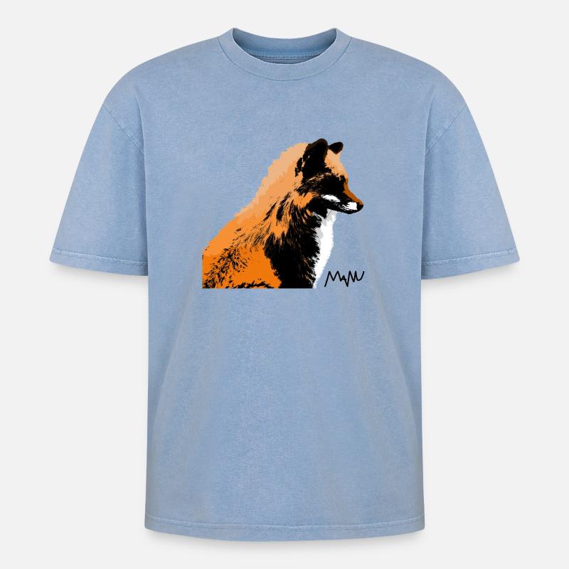 Fuchs - Oversized Unisex Premium Acid-Washed T-Shirt - Blau Acid Wash