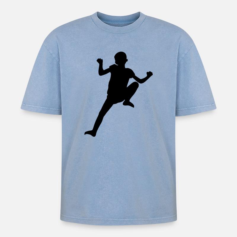Spider Climber Boy – Kletterabenteuer - Oversized Unisex Premium Acid-Washed T-Shirt - Blau Acid Wash