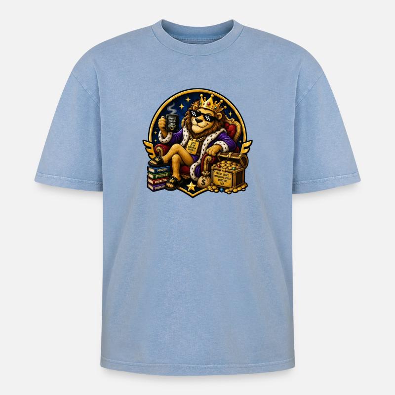 König des Mindsets - Oversized Unisex Premium Acid-Washed T-Shirt - Blau Acid Wash