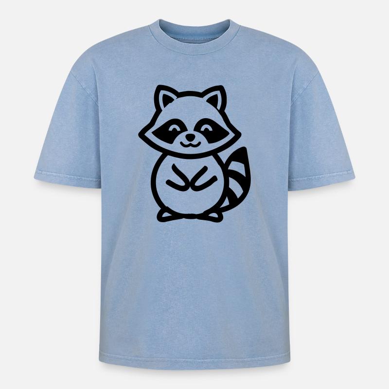 Waschbär - Oversized Unisex Premium Acid-Washed T-Shirt - Blau Acid Wash