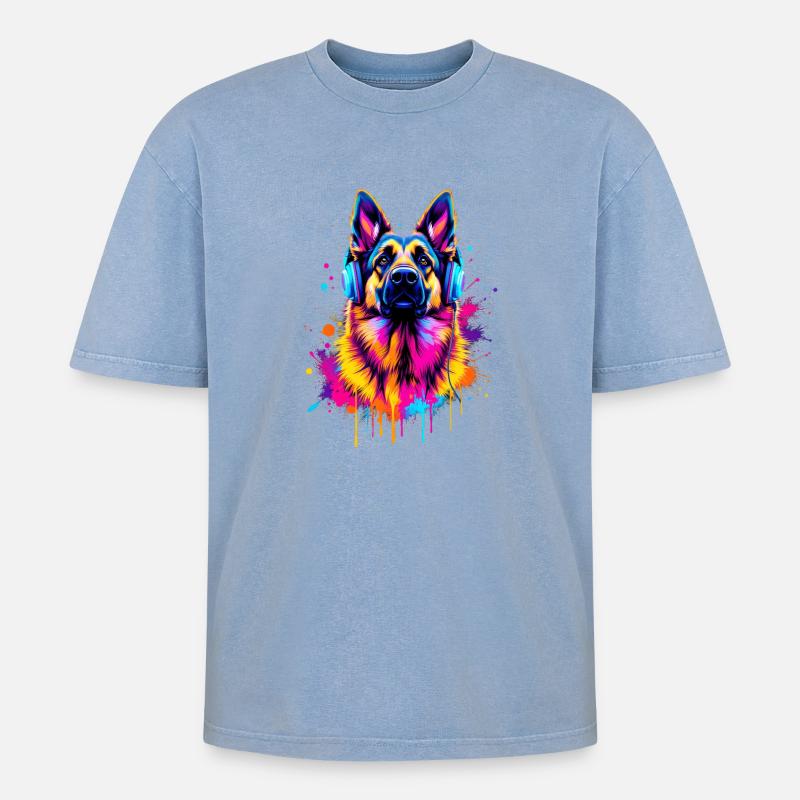 Deutscher Schäferhund - Oversized Unisex Premium Acid-Washed T-Shirt - Blau Acid Wash