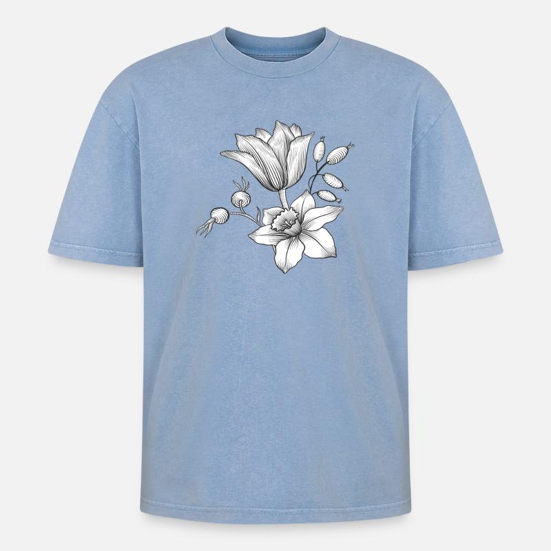 Vrille de fleur - T-shirt Premium unisexe oversize acid-washed - bleu délavé acide