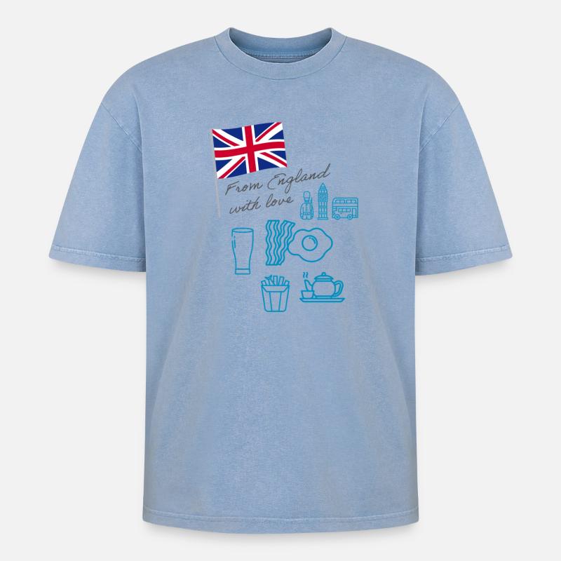 EXANGLIA (Blue + Grey Text) - Oversized Unisex Premium Acid-Washed T-Shirt - acid washed blue
