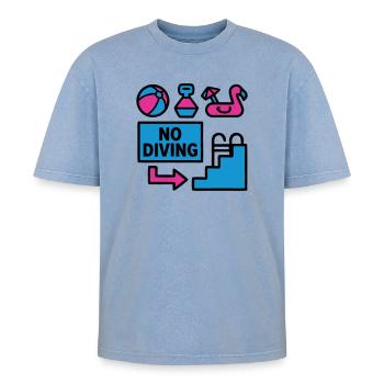 Pool Party Set Summer 90s - Oversized Unisex Premium Acid-Washed T-Shirt - acid washed blue - Front - AI Model Female 172 dark (172cm) & AI Model Male 185 dark (185cm)