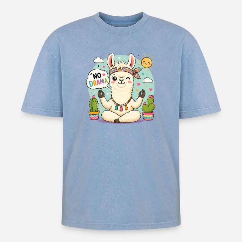 Pas de drame Lama - T-shirt Premium unisexe oversize acid-washed - bleu délavé acide