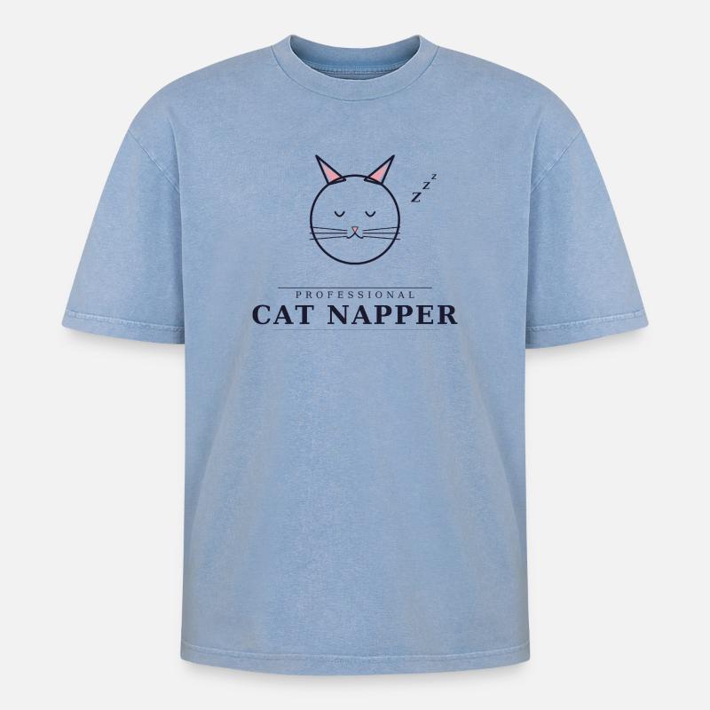 professional cat napper - Oversized Unisex Premium Acid-Washed T-Shirt - Blau Acid Wash