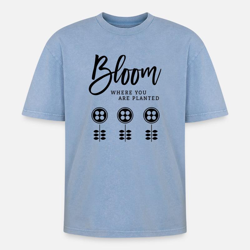 Bloom - Oversized Unisex Premium Acid-Washed T-Shirt - Blau Acid Wash