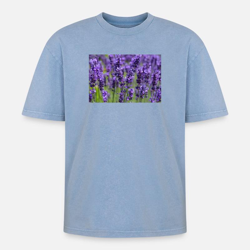 Lavendelfeld-Traumlandschaft - Oversized Unisex Premium Acid-Washed T-Shirt - Blau Acid Wash