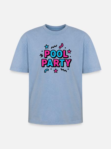 Pool Party 90s Lettering - Oversized Unisex Premium Acid-Washed T-Shirt - acid washed blue