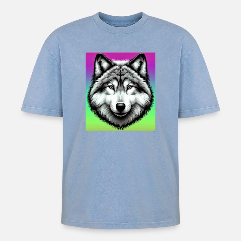 Wolf - Oversized Unisex Premium Acid-Washed T-Shirt - Blau Acid Wash