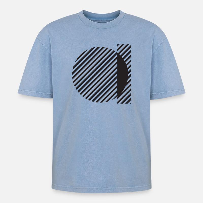 Diagonal Stripe Circle Abstract - Oversized Unisex Premium Acid-Washed T-Shirt - acid washed blue