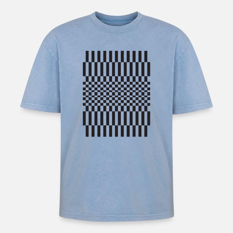 Geometric chessboard Grid Pattern - Oversized Unisex Premium Acid-Washed T-Shirt - acid washed blue