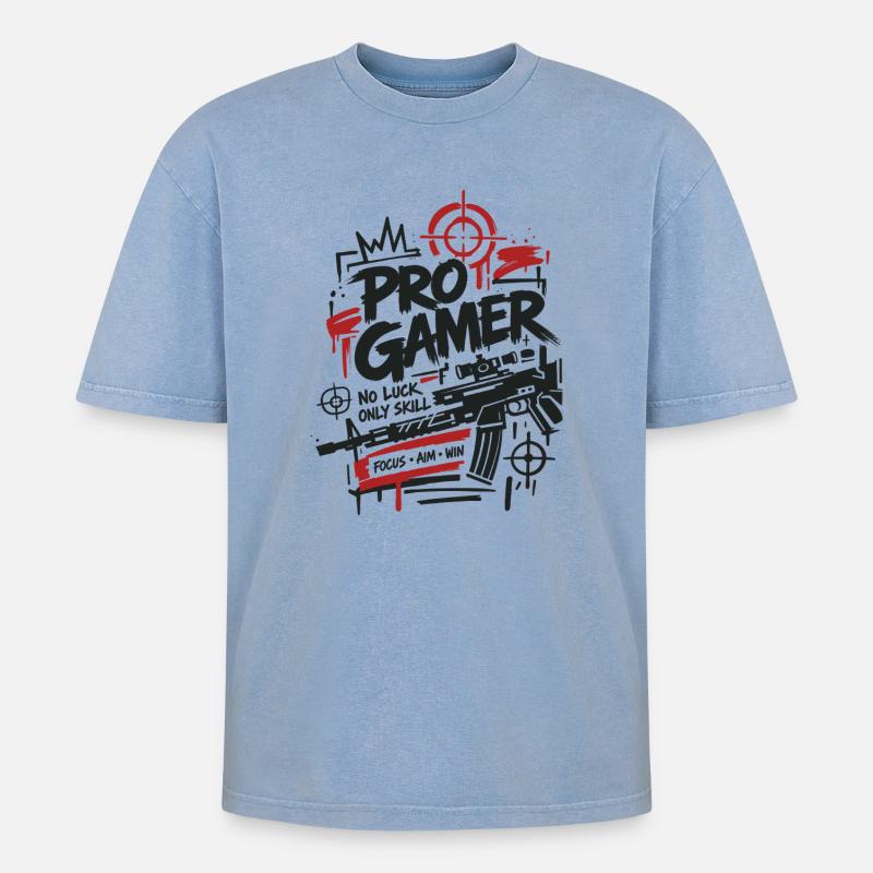 Gaming Lover Controller Grafik - Oversized Unisex Premium Acid-Washed T-Shirt - Blau Acid Wash