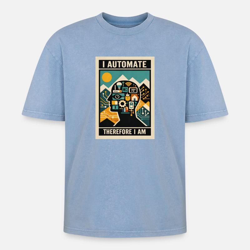 Ich automatisiere | Smart Home Technik - Oversized Unisex Premium Acid-Washed T-Shirt - Blau Acid Wash
