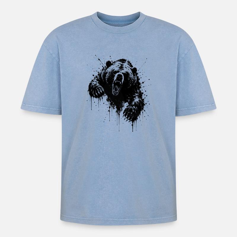 Dunkler Bär Spritz Graffiti - Oversized Unisex Premium Acid-Washed T-Shirt - Blau Acid Wash