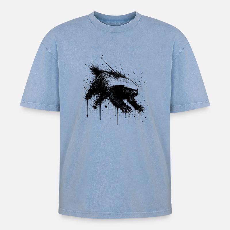 Honigdachs Splatter - Oversized Unisex Premium Acid-Washed T-Shirt - Blau Acid Wash