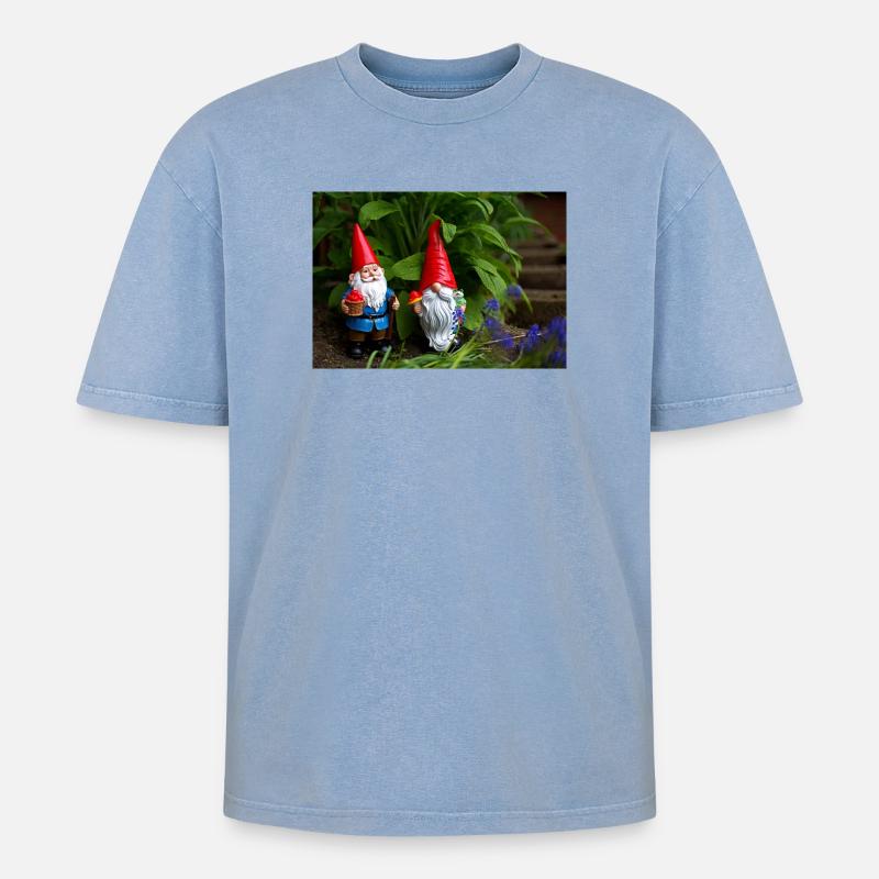 Gartenzwerge im Beet - Oversized Unisex Premium Acid-Washed T-Shirt - Blau Acid Wash