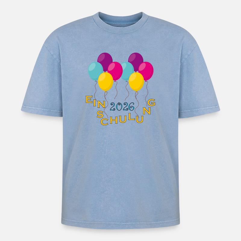 Bunte Ballons Einschulung - Oversized Unisex Premium Acid-Washed T-Shirt - Blau Acid Wash