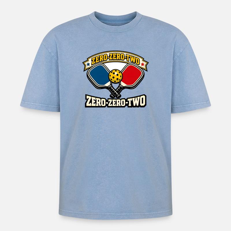 Zero-Zero-Two Paddelball Emblem - Oversized Unisex Premium Acid-Washed T-Shirt - Blau Acid Wash