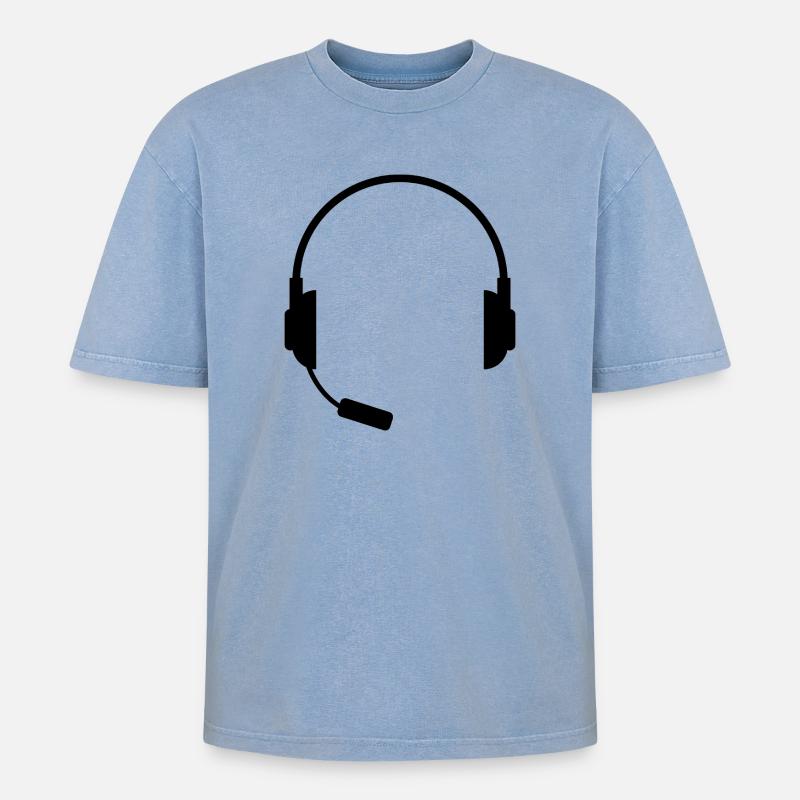 Headset mit Mikrofon - Oversized Unisex Premium Acid-Washed T-Shirt - Blau Acid Wash